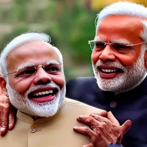 Prompt: Narendra Modi hugging Donald Trump in 2030