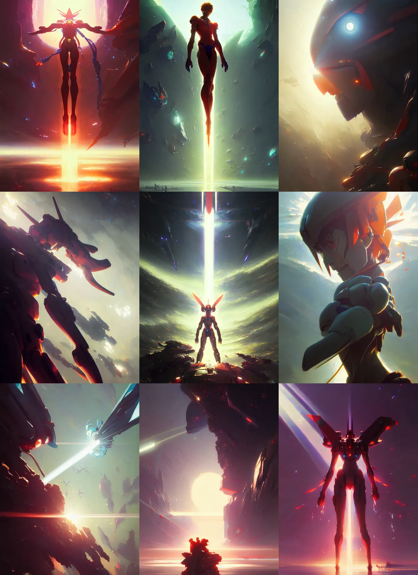 Prompt: evangelion, intricate, lens flare, bloom, sharp focus, illustration, highly detailed, digital painting, concept art, matte, art by ruan jia and wlop and greg rutkowski, masterpiece