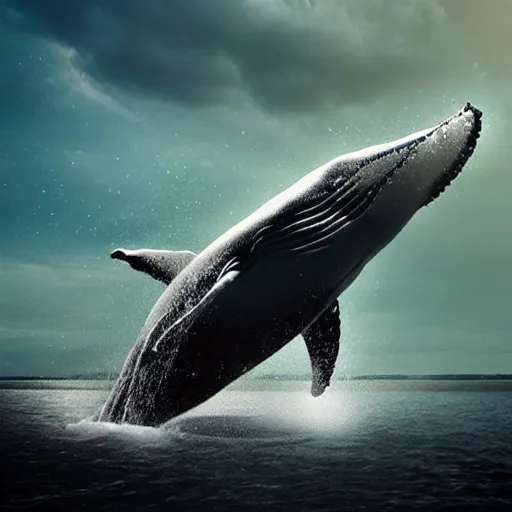 Image similar to photomanipulation of a whale that has tiny fairy wings, the wings are inspired by tooth fairy's wings, fully detailed, 4 k, real footage