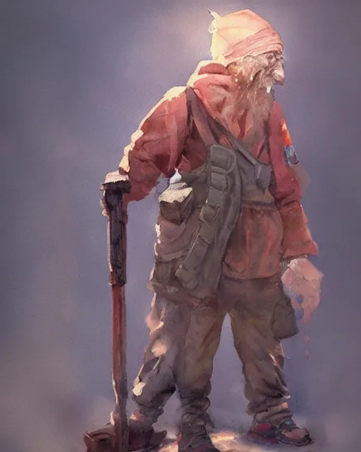 Prompt: a oil / watercolor painting full body character portrait of an old homeless soldier fighting to defend his family in the style of moebius in the style of leonard boyarsky trending on artstation deviantart pinterest detailed photorealistic highlights and shadow hd 8 k post - processing high resolution