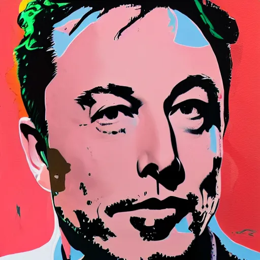 Image similar to elon musk artistic acrylic painting in the style of andy warhol