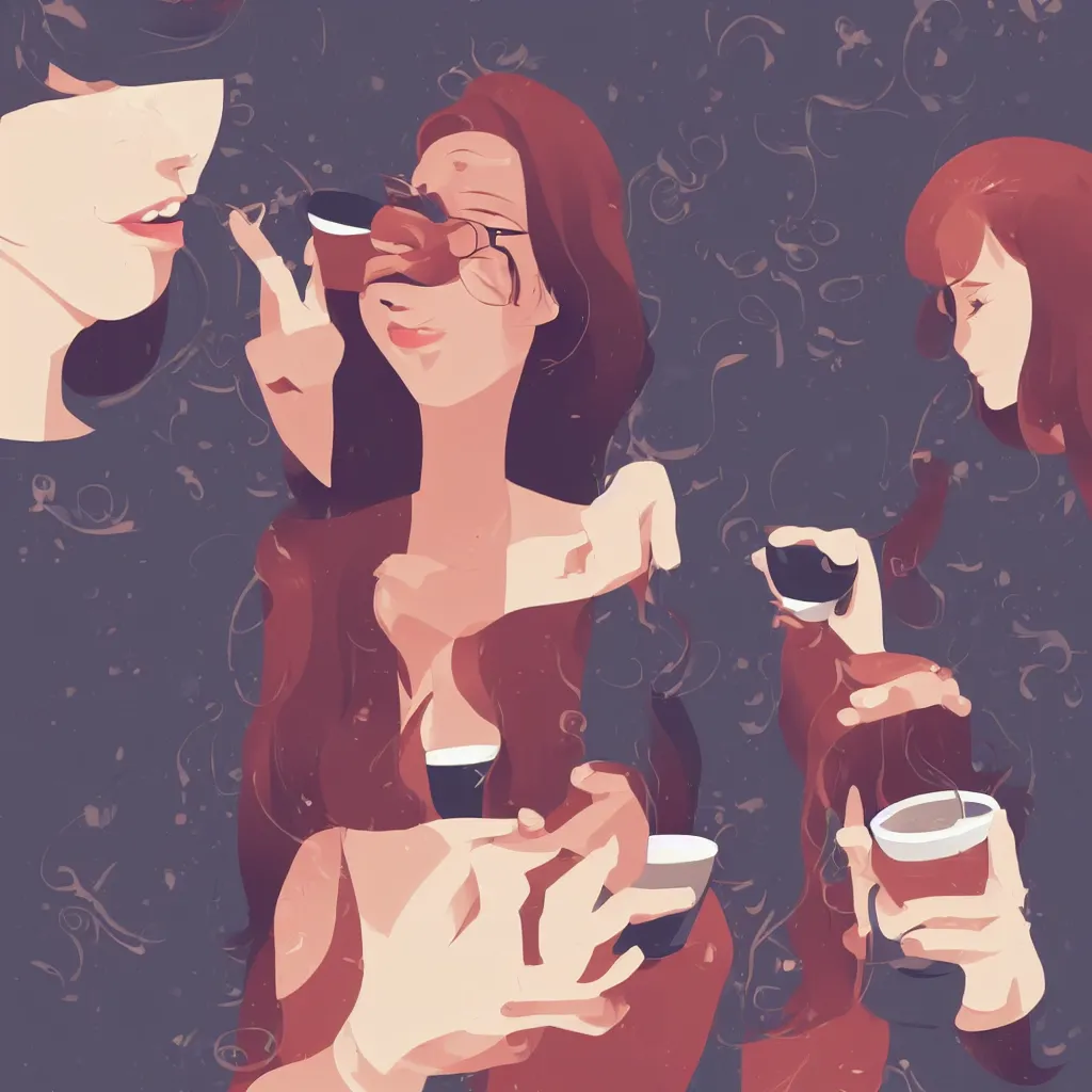 Image similar to young woman drinking coffee, clean cel shaded vector art. shutterstock. behance hd by lois van baarle, artgerm, helen huang, by makoto shinkai and ilya kuvshinov, rossdraws, illustration