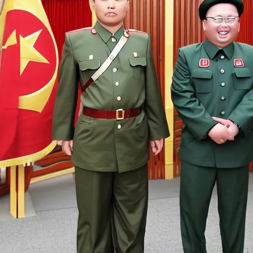 Image similar to professional photograph of asian andy wearing a north korean military uniform, 8 k, very intricate, very detailed,