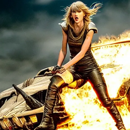 Prompt: still of taylor swift staring as furioso in mad max remake