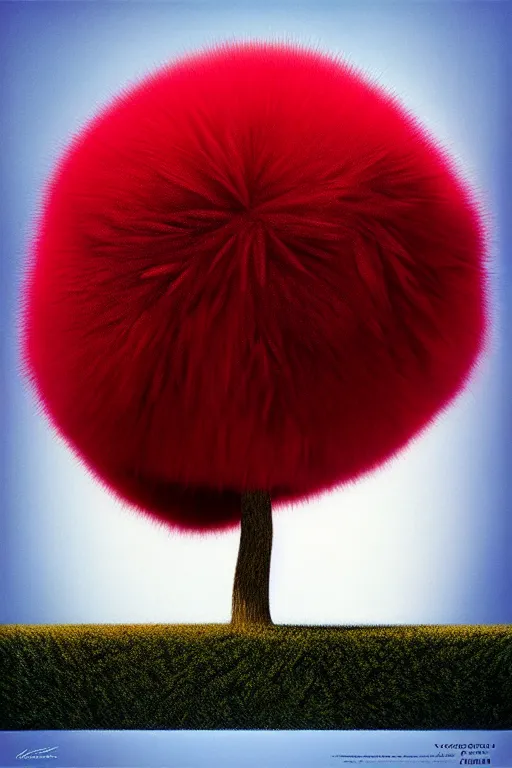 Prompt: a pompom tree, low angle photography, digital illustration by chris van allsburg and artgerm, surreal, photorealistic, award winning