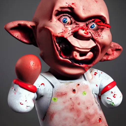 Image similar to ice cream popsicle shaped like screaming chucky doll, octane render