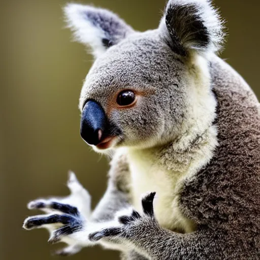 Prompt: ward winning nature photograph of a kangaroo koala crossbreed. extreme detail, hyperrealistic photo