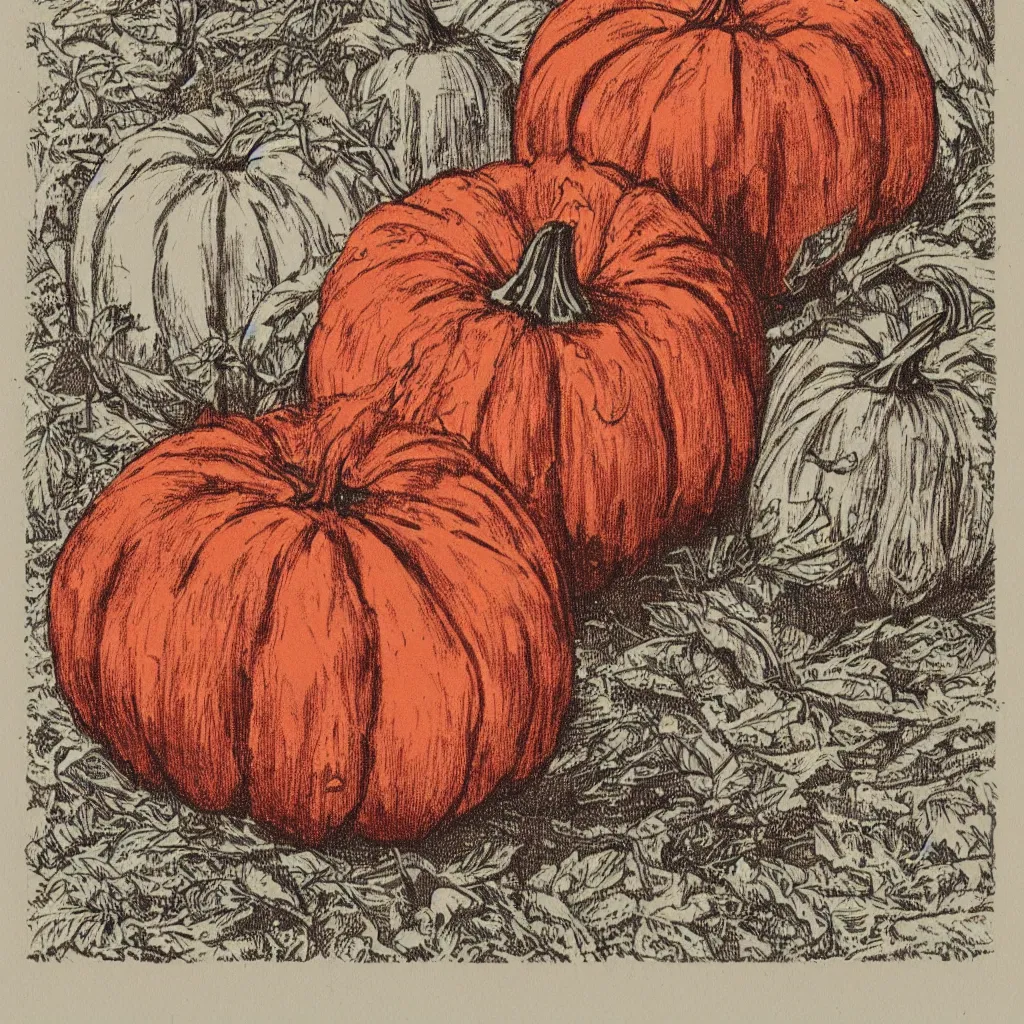 Image similar to vintage risograph of one pumpkin