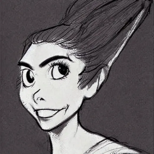 Image similar to milt kahl sketch of a cuban girl who looks like a squirrel as princess padme in star wars episode 3