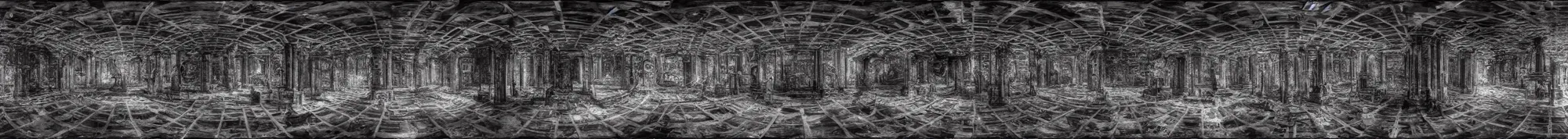 Prompt: photo of an immersive forgotten panopticon well full of eyes, with columns and destroyed cybernetics from an ancient civilization, photorealistic, higly detailed dark, 3 6 0 picture, panorama, 3 5 mm slide, trending on flickr, in the style of francesca woodman, zachary corzine, zhelong xu, greg rutkowski and anders zorn