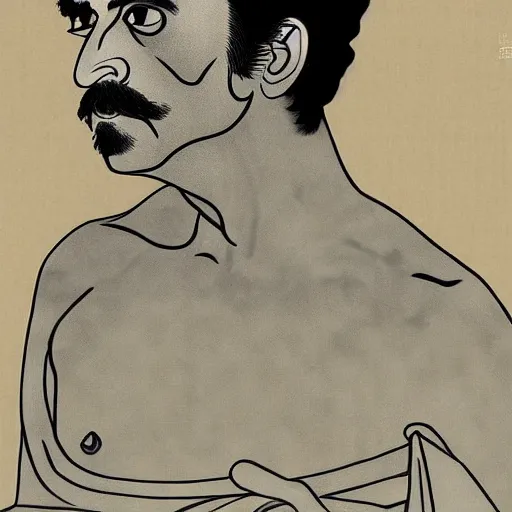 Prompt: frank zappa, digital art, utamaro kitagawa style