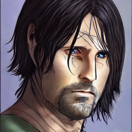 Image similar to aragorn in an anime world, incredibly detailed, ultra realistic