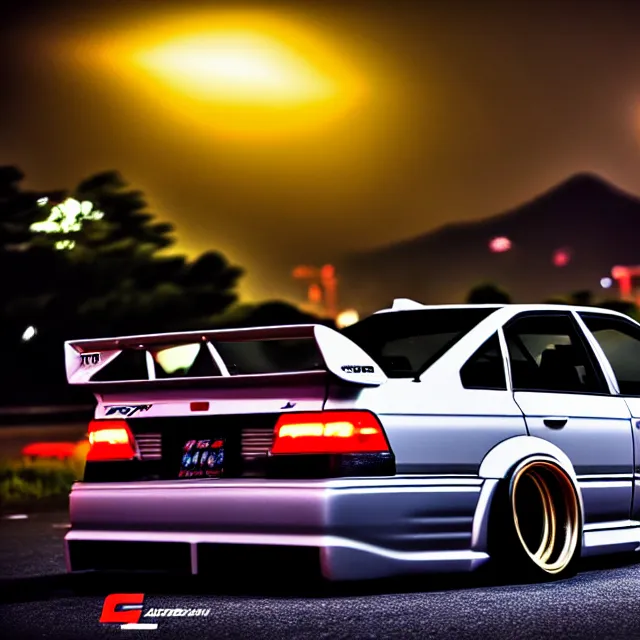 Image similar to a car JZX90 twin turbo drift at illegal car meet, Tochigi prefecture, city midnight mist lights, cinematic lighting, photorealistic, highly detailed wheels, high detail
