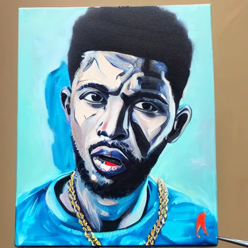 Prompt: detailed acrylic painting on canvas rapper are dangers