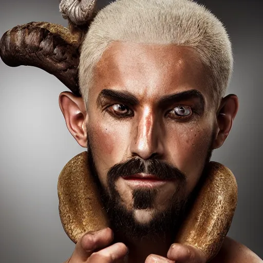 Prompt: 8K Photography from a Male muscled short haired satyr , goatee, by Jimmy Nelson