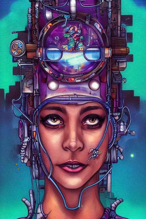 Image similar to portrait of jewel djinn catgirl crazy engineer in the style of Rob Lefield and Dan Mumford , trending on artstation, digital art,surrealism ,macro,blueprint ,vaporwave ,