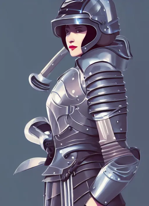 Prompt: a young woman in full plate armor holding her helmet. she is a knight. clean cel shaded vector art. shutterstock. behance hd by lois van baarle, artgerm, helen huang, by makoto shinkai and ilya kuvshinov, rossdraws, illustration, art by ilya kuvshinov