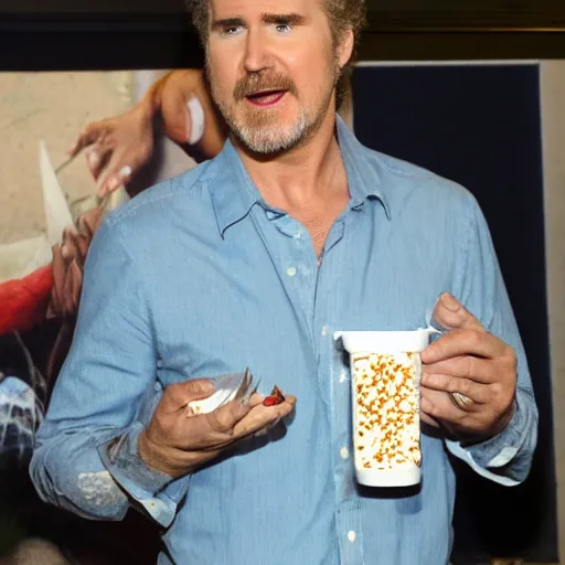 Prompt: will farrell eating handful of cottage cheese in albuquerque