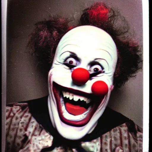 Image similar to Old polaroid photo of a Clown Vampire