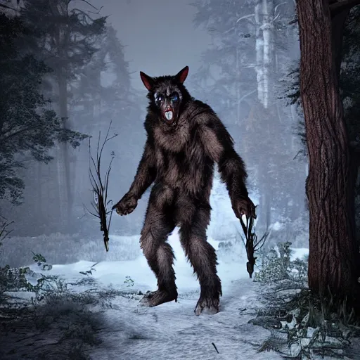 Prompt: werewolf from van helsing lumberjack unreal engine hyperreallistic render 8k character concept art forest masterpiece