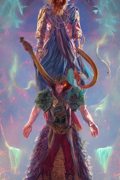 Image similar to the magician from major arcana character concept art, digital painting, mixed media, trending on artstation and deviantart, epic composition, magnum opus, highly detailed, 8 k