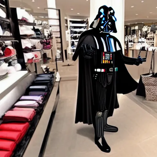 Image similar to darth vader shopping at designer purse store