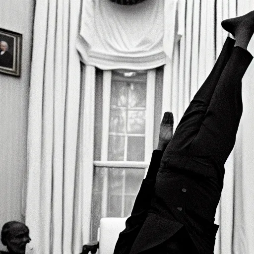 Image similar to barack obama doing a handstand in the oval office