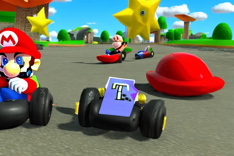 Image similar to mario kart at normandy beach, 1 9 4 5, ingame screenshot, highly detailed