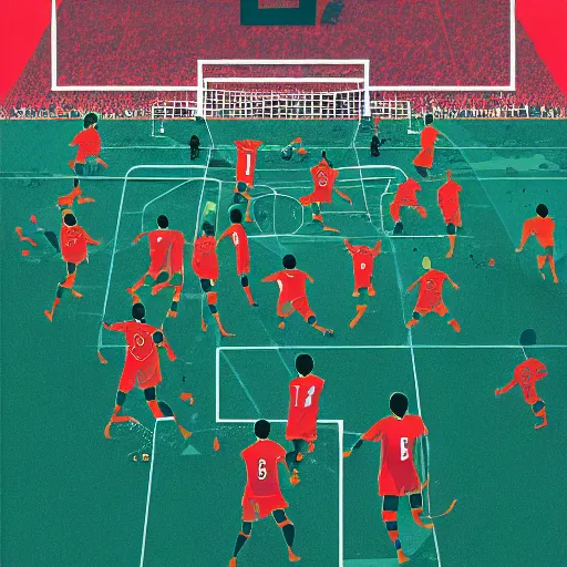 Image similar to illustration of soccer emotions, by Victo Ngai and James Gilleard and Bruce Pennington