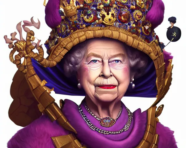 Prompt: hrh queen elizabeth making very funny and silly faces, photography of kurzgesagt, deep focus, d & d, fantasy, intricate, elegant, highly detailed, digital painting, artstation, concept art, matte, sharp focus, illustration, hearthstone, art by artgerm and greg rutkowski and alphonse mucha