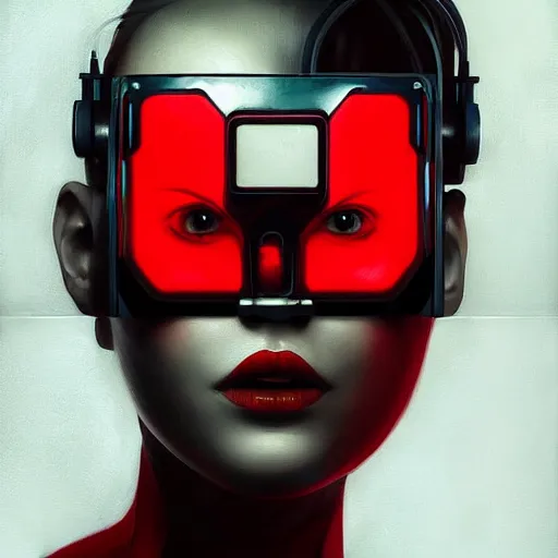 Prompt: Futuristic portrait painting of a cyborg girl with black and red robotic parts, medium shot, asymmetrical, profile picture, Organic Painting, sunny day, Matte Painting, bold shapes, hard edges, street art, trending on artstation, by Huang Guangjian and Gil Elvgren and Sachin Teng