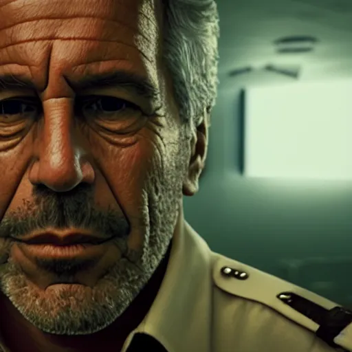 Prompt: jeffrey epstein in wolfenstein, splash art, movie still, cinematic lighting, glowing, neon light, ray tracing, octane render, long lens, shallow depth of field, bokeh, anamorphic lens flare, 8 k, hyper detailed, 3 5 mm film grain