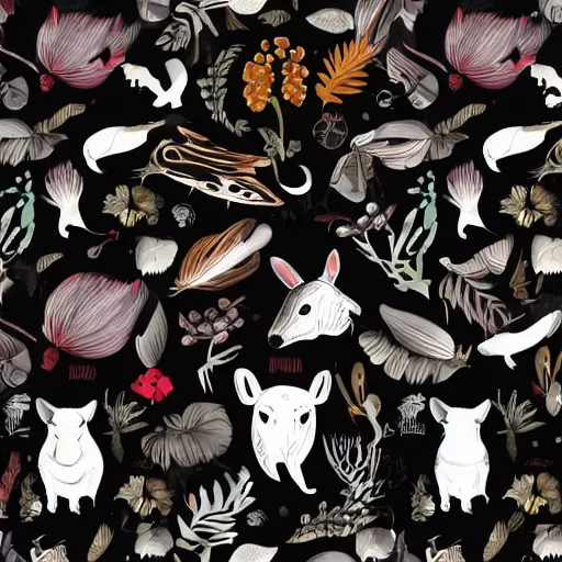 Image similar to animals and plants on a black background, wallpaper, Illustration, Anatomical Drawing, Painting