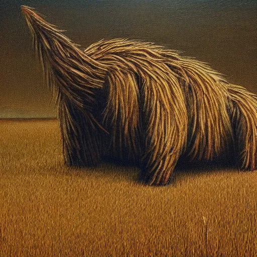 Prompt: a monster made of dry grass, hyperrealistic oil painting