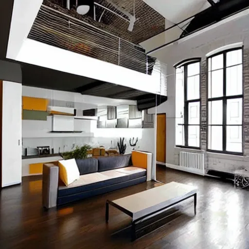 Image similar to mural on the wall of a modern loft, beautiful architecture, popular interior design style