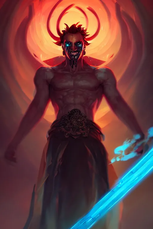 Image similar to the god hades, hellish setting, portrait, sharp focus, digital art, cgsociety, concept art, post processed, dynamic lighting, by emylie boivin, rossdraws and jazza
