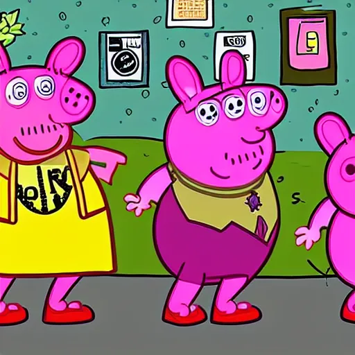 Prompt: illustration gta 5 artwork of peppa pig, in the style of gta 5 loading screen, by stephen bliss