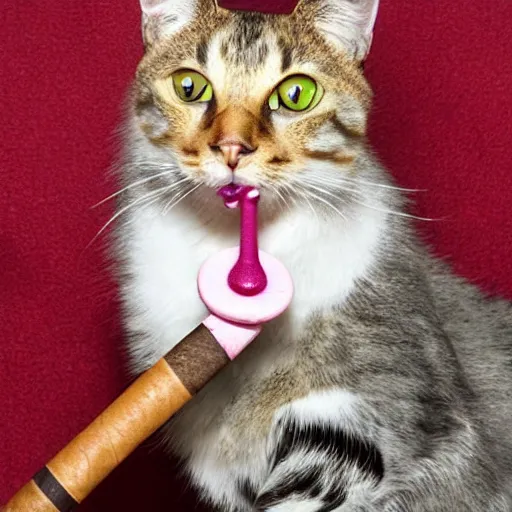 Prompt: a cute portrait of a flamboyant cat with a cigar in its mouth