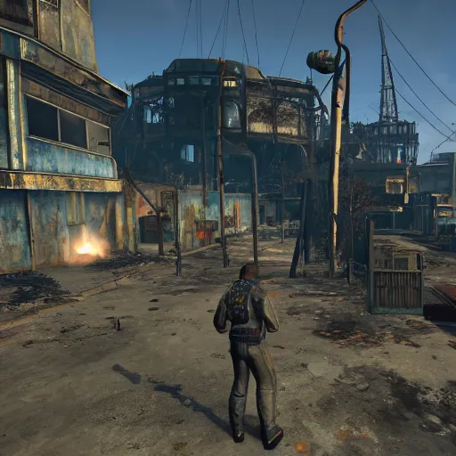 Image similar to Cape Canaveral post-nuclear war in Fallout 4, in game screenshot