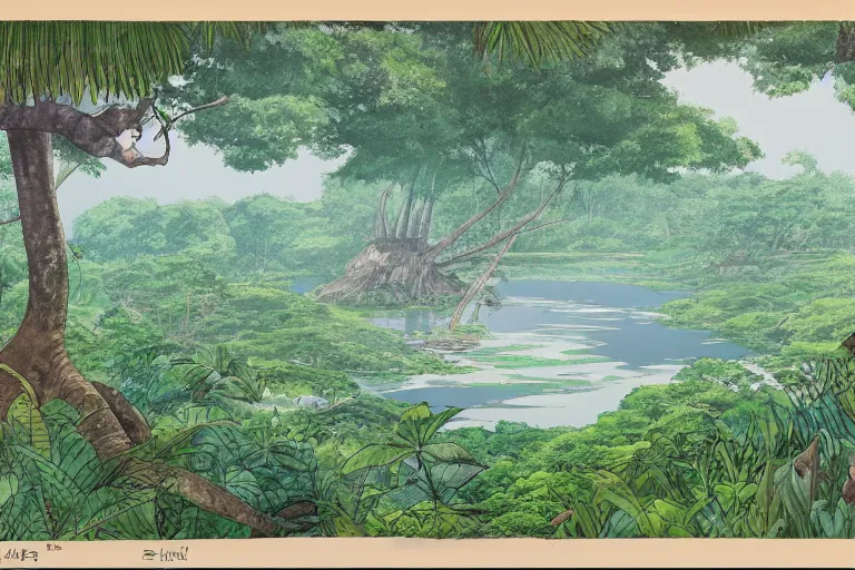 Prompt: sri lankan river and jungle, drawn by hayao miyazaki