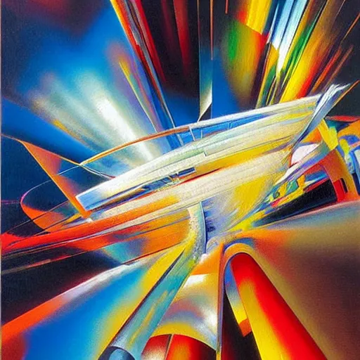 Image similar to abstract art representing momentum, oil painting by john berkey and gabriel dawe, masterwork