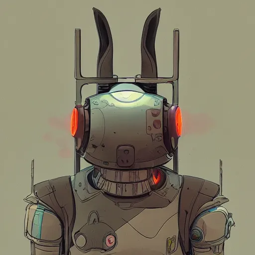 Image similar to rabbit robot, digital art in the style of jakub rebelka artstation