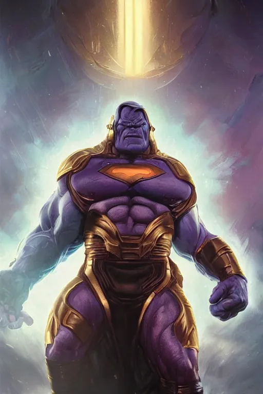 Prompt: characters portrait of Darkseid mixed with Thanos by ArtGerm and Tom Bagshaw, full-shot, merged character, Full body shot, cinematic opening shot, 4k, highly detailed, cinematic lighting