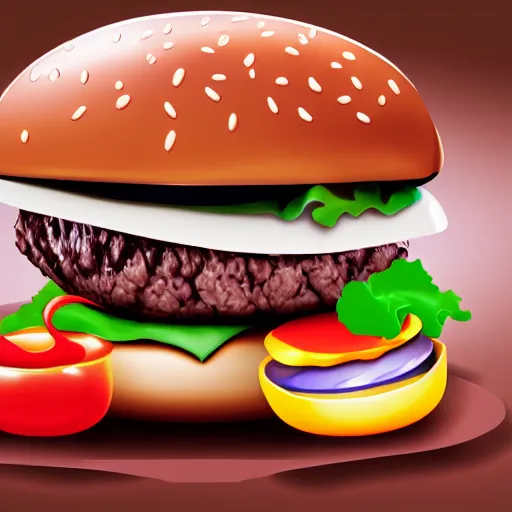 Image similar to lovely hamburger with cute eyes, smiling face, high detailed, high resolution