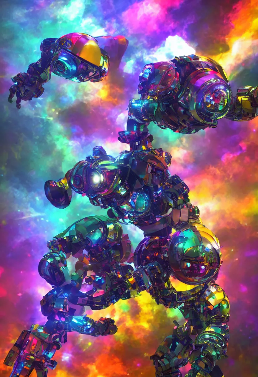 Image similar to vivid colors, spectrum, robot, drama, high quality, vray, cg, crazy, space
