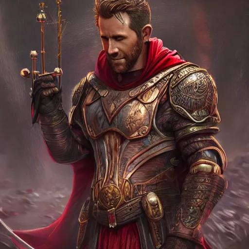 Prompt: ryan reynolds wearing wizard robes leans against a magical arbor romance novel fantasy artwork epic detailed and intricate digital photo trending on artstation by wlop octane render