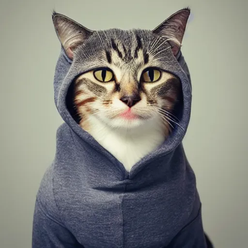 Image similar to cat with a hoodie with his hood on, profile pic