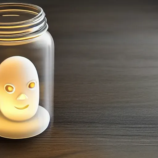 Image similar to a glowing ghost contained in a jar, realistic illumination