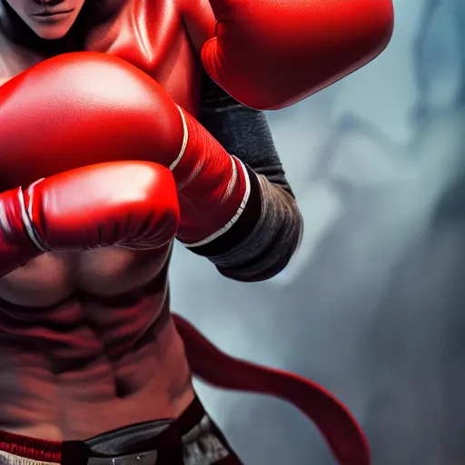 Image similar to demon hero ,boxing gloves,worn pants ,ArtStation, studio trigger anime,studio trigger style,studio trigger art,CGSociety,full length, exquisite detail, post-processing, masterpiece, volumetric lighting, cinematic, hypermaximalistic, high details, cinematic, 8k resolution, beautiful detailed, insanely intricate details