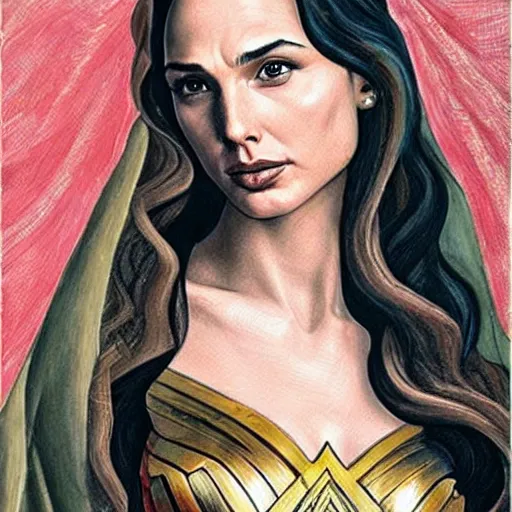 Image similar to Gal Gadot, painting by Botticelli